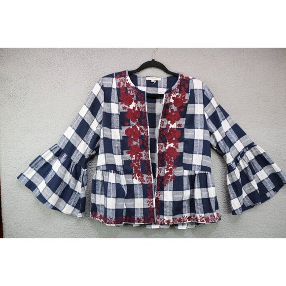 Andree by Unit Long Bell Sleeve Embroidered Open Front Tunic-Size Large - Picture 1 of 8